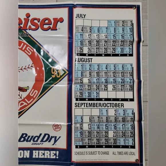 Vintage 1993 St Louis Cardinals Bud Light Budweiser Beer Bar Banner Poster 36x60